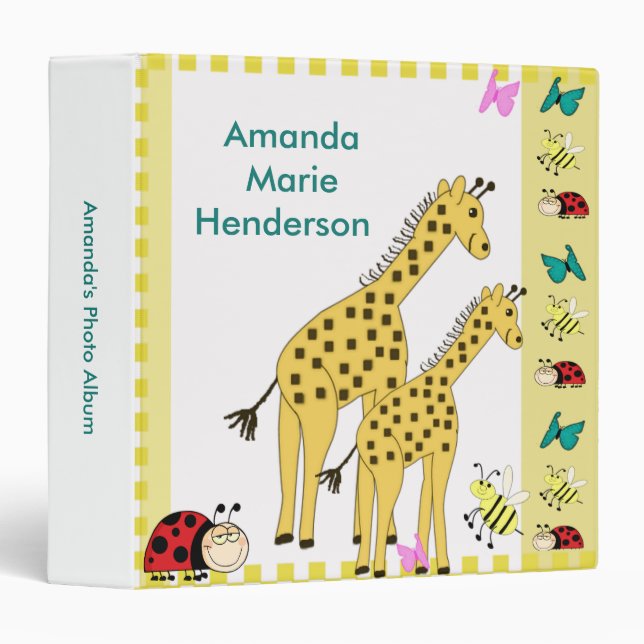 Giraffe Lady Bug Baby Kids Photo Album Binder (Front/Spine)