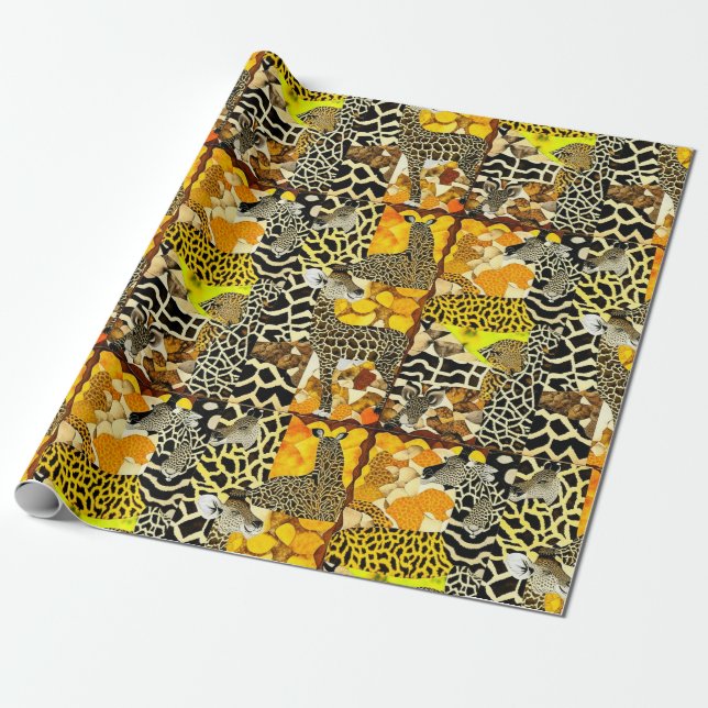 Giraffe, Leopard and Zebra Stripes and Fur Print  Wrapping Paper (Unrolled)