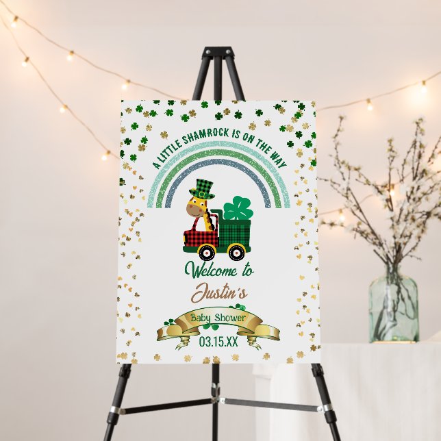 Giraffe Leprechaun Rainbow Baby Shower Welcome Foam Board (In Situ (Stand))