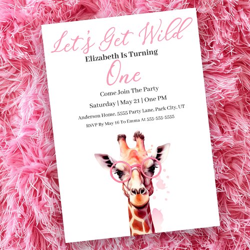 Giraffe _ Lets Get Wild _ 1st Birthday Invitation