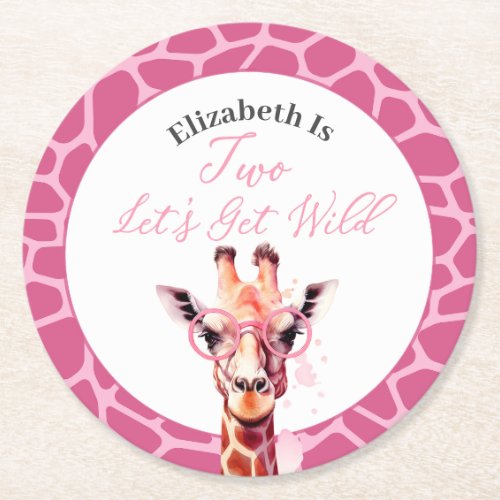 Giraffe _ Lets Get Wild _ 2nd Birthday Round Paper Coaster