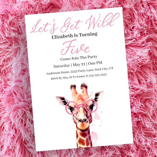 Giraffe _ Lets Get Wild _ 5th Birthday Invitation