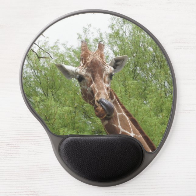 Giraffe Licking Its Nose Gel Mouse Pad (Front)