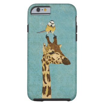 Giraffe & Little Bird Blue  Iphone 6 Case by Greyszoo at Zazzle