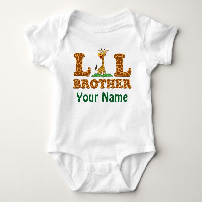 Giraffe Little Bother Personalized With Your Name Baby Bodysuit (Front)