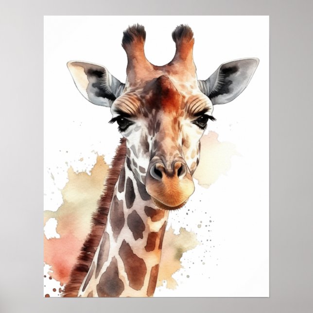 Giraffe Looking At Us Watercolor Poster (Front)