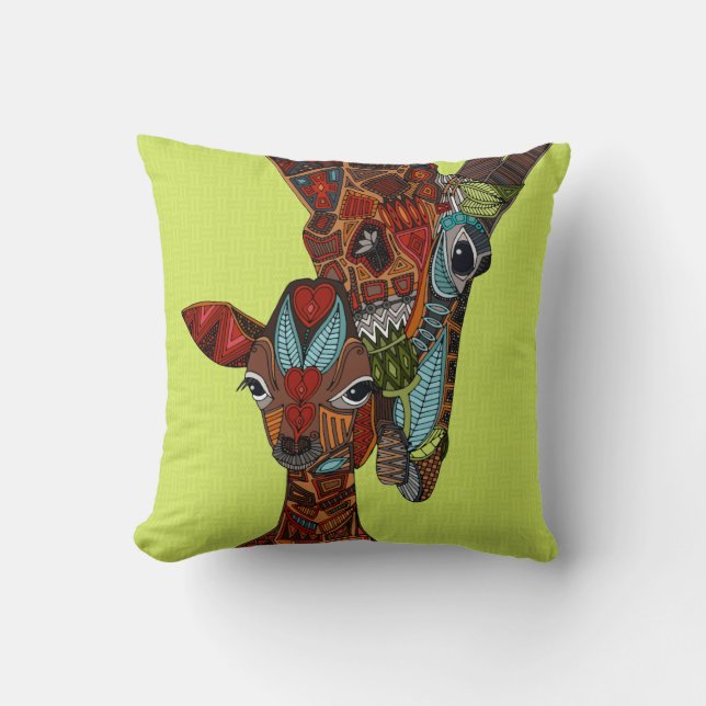 giraffe love chartreuse throw pillow (Front)
