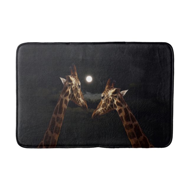 Giraffe Love In The Moonlight, Bathroom Mat (Front)