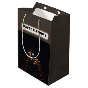 Giraffe Love In The Moonlight, Birthday Medium Gift Bag