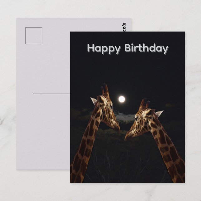 Giraffe Love In The Moonlight, Birthday Postcard (Front/Back)