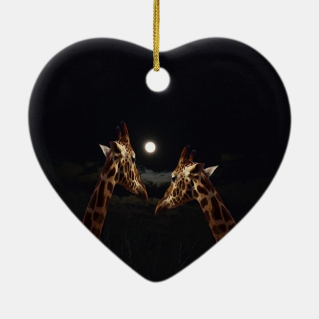 Giraffe Love In The Moonlight, Ceramic Ornament (Back)