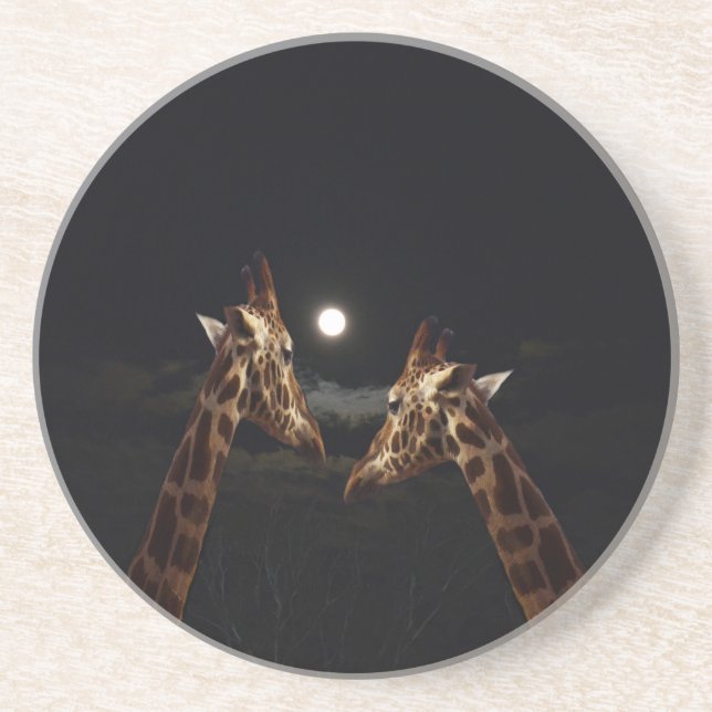 Giraffe Love In The Moonlight, Coaster (Front)
