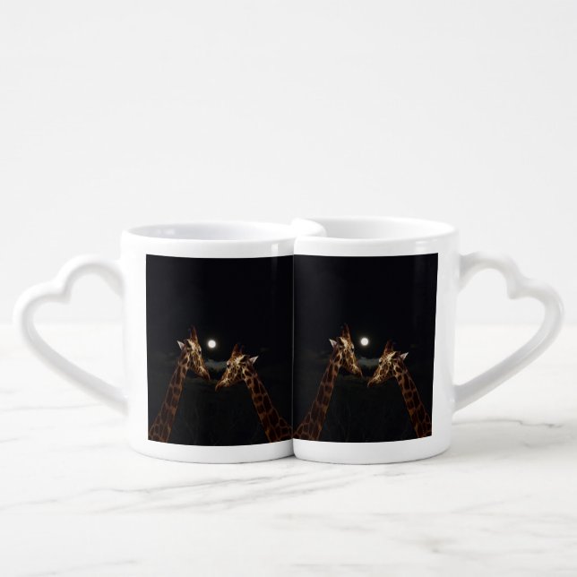 Giraffe Love In The Moonlight, Coffee Mug Set (Front Nesting)