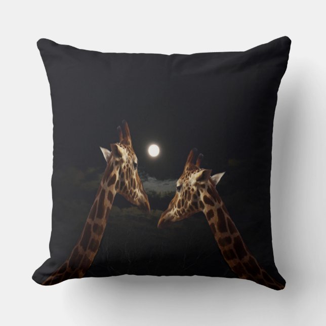 Giraffe Love In The Moonlight, Throw Pillow (Front)