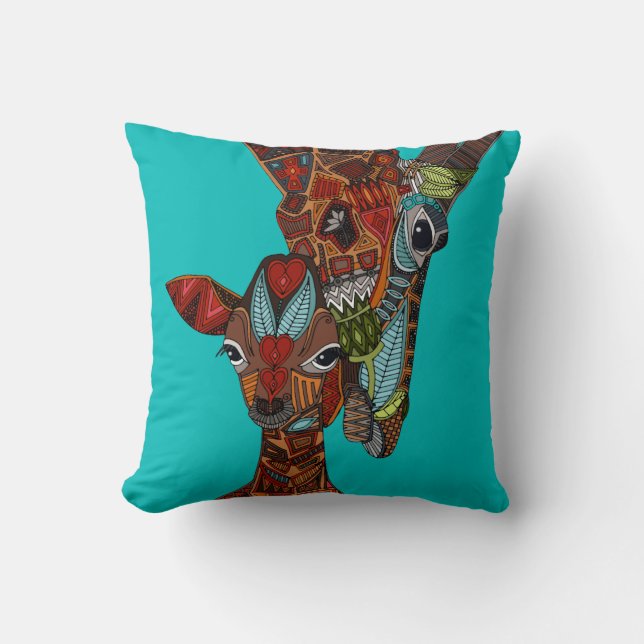 giraffe love turquoise throw pillow (Front)