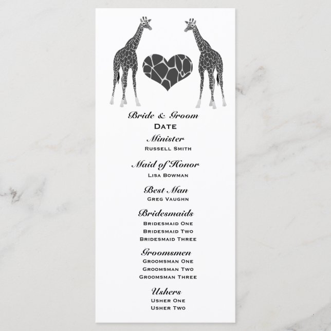 Giraffe Love Wedding Program (Front)