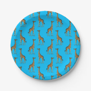 Giraffe Lover Blue Wild Animals Zoo African Safari Paper Plates