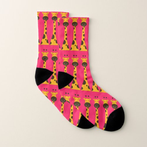 Giraffe Lover Collection Pink All_Over_Print Socks