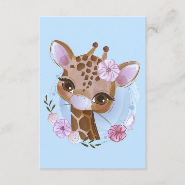 Giraffe Lover Cute Baby Giraffe With Flower Enclosure Card (Front)