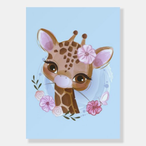 Giraffe Lover Cute Baby Giraffe With Flower Foam Board