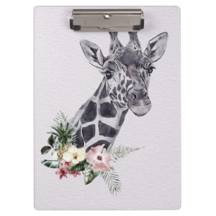 Giraffe Lover Giraffe Animal With Flower Clipboard