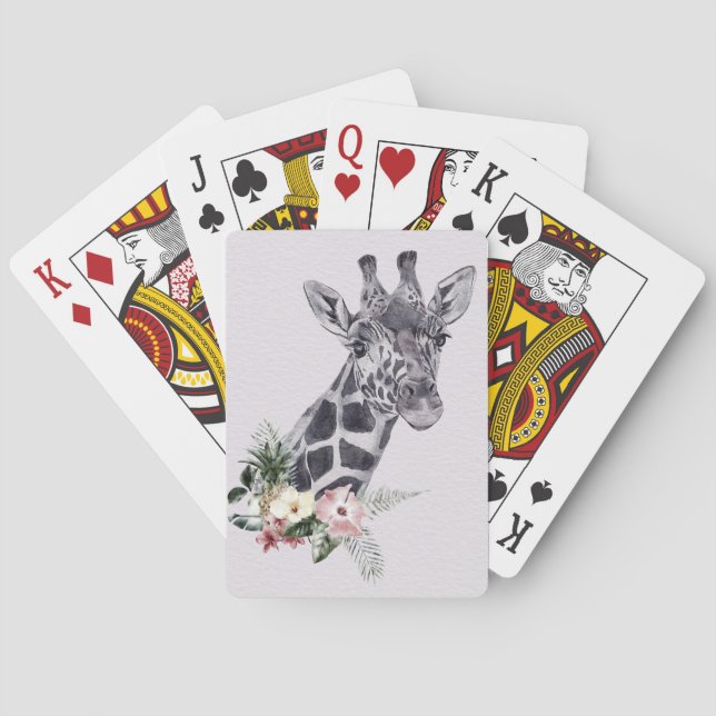 Giraffe Lover Giraffe Animal With Flower Poker Cards (Back)