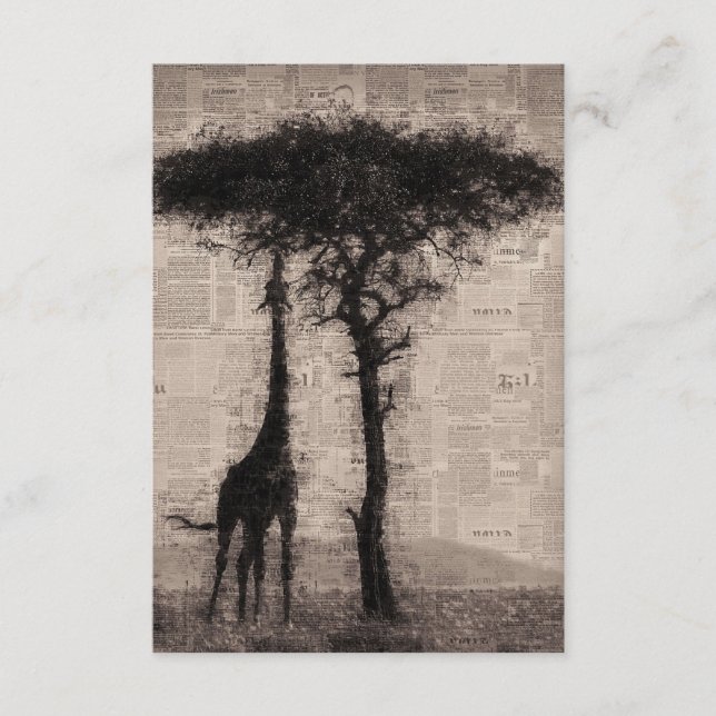 Giraffe Lover Giraffe Newspaper Art Enclosure Card (Front)