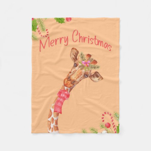 Giraffe Lover Giraffes Africa Merry Christmas Fleece Blanket