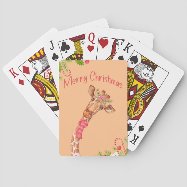 Giraffe Lover Giraffes Africa Merry Christmas Poker Cards (Back)
