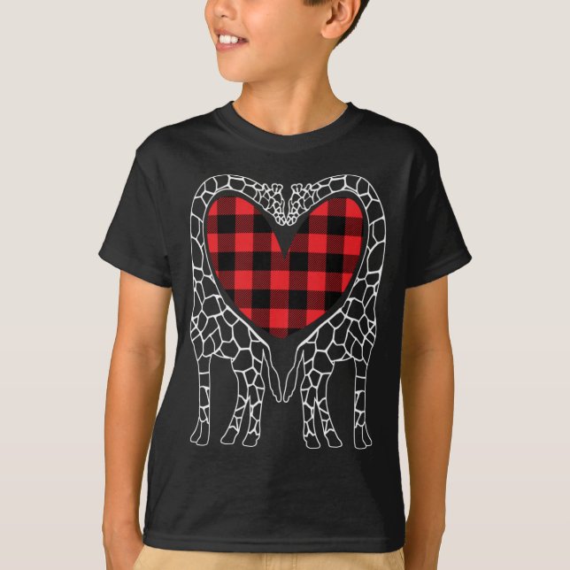 Giraffe Lovers Christmas Buffalo Plaid Pajama Anim T-Shirt (Front)