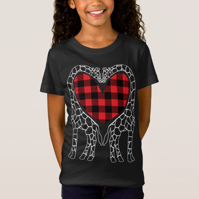 Giraffe Lovers Christmas Buffalo Plaid Pajama Anim T-Shirt (Front)