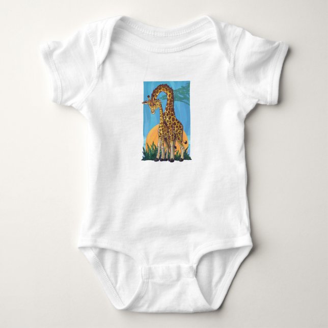 Giraffe Mama and Baby Baby Bodysuit (Front)