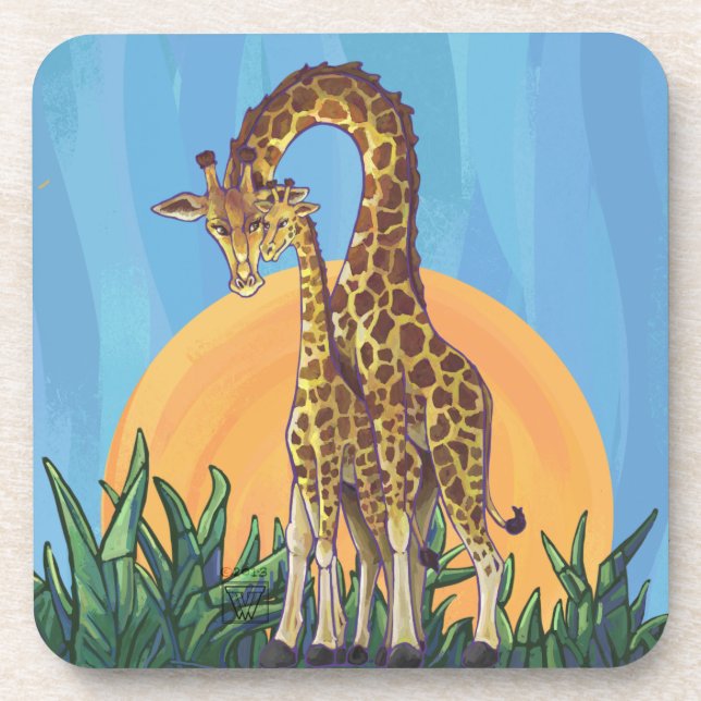 Giraffe Mama and Baby Beverage Coaster (Front)