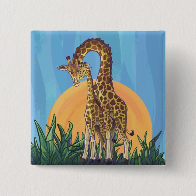 Giraffe Mama and Baby Button (Front)