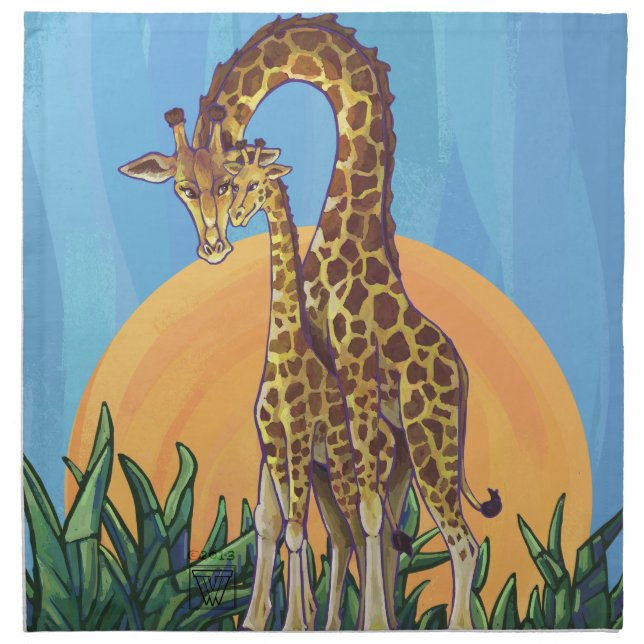 Giraffe Mama and Baby Cloth Napkin (Front)