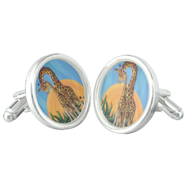 Giraffe Mama and Baby Cufflinks (Angled)