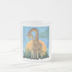 Giraffe Mama and Baby Frosted Glass Coffee Mug
