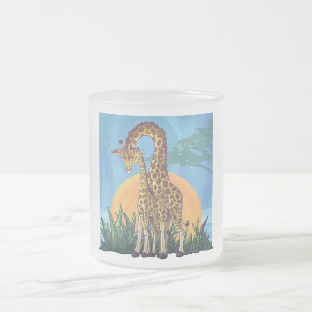Giraffe Mama and Baby Frosted Glass Coffee Mug (Center)