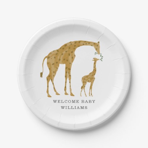 Giraffe Mama and Baby Minimalist Baby Shower Paper Plates