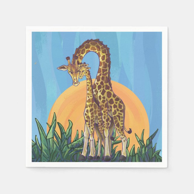 Giraffe Mama and Baby Paper Napkins (Front)