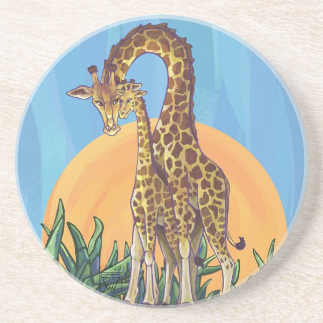 Giraffe Mama and Baby Sandstone Coaster (Front)
