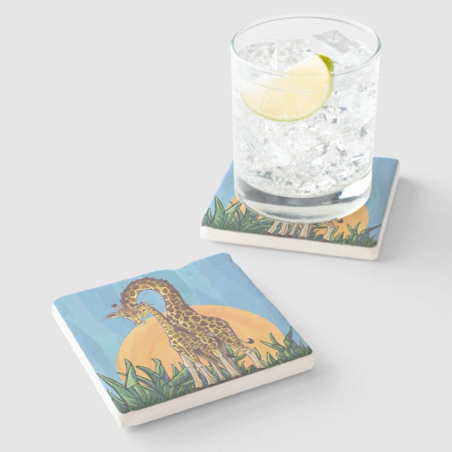 Giraffe Mama and Baby Stone Coaster (Side)