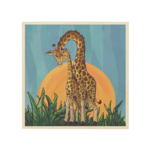 Giraffe Mama and Baby Wood Wall Art