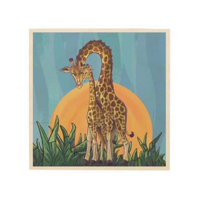 Giraffe Mama and Baby Wood Wall Art (Front)