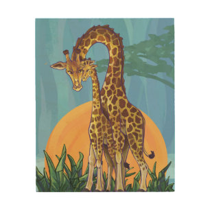 Giraffe Mama and Baby Wood Wall Art