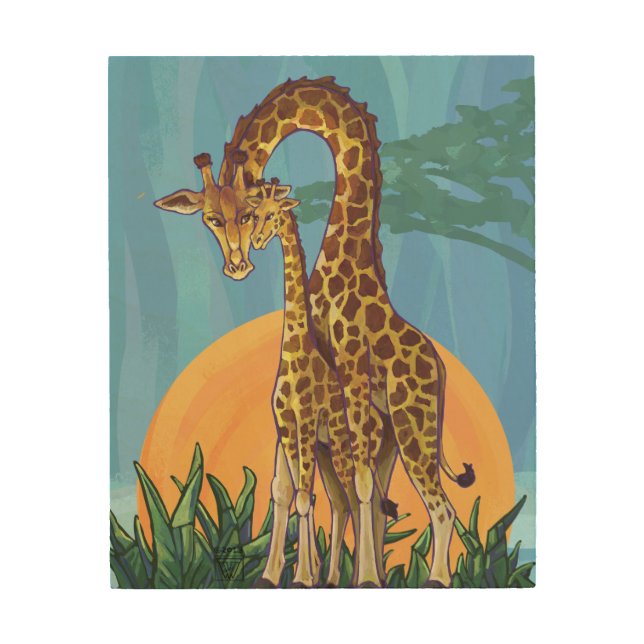 Giraffe Mama and Baby Wood Wall Art (Front)