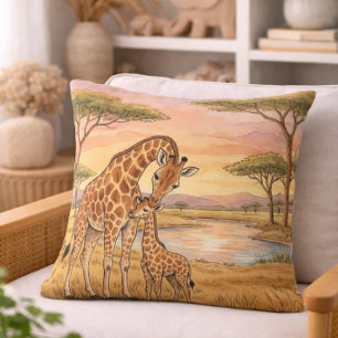 Giraffe Mama And Calf Safari Animals Throw Pillow