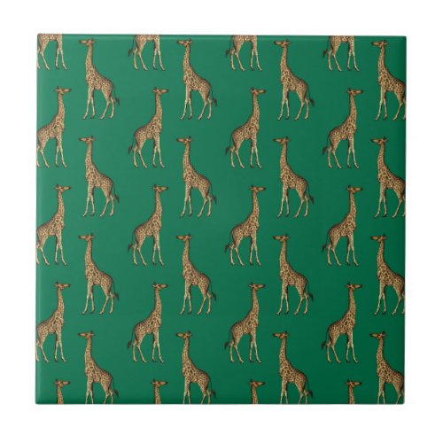 Giraffe Mammalian Emerald Green Wild Animal Africa Ceramic Tile