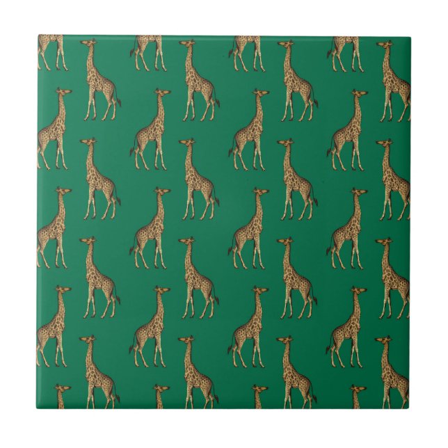 Giraffe Mammalian Emerald Green Wild Animal Africa Ceramic Tile (Front)