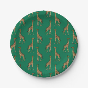 Giraffe Mammalian Emerald Green Wild Animal Africa Paper Plates